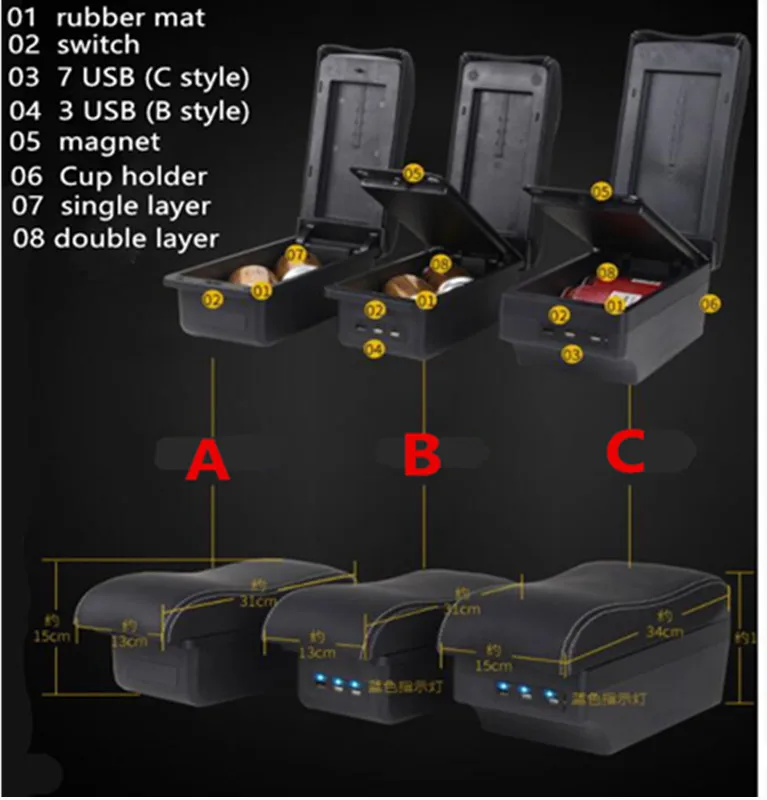 포드 에코 스포츠 팔걸이 상자, 자동차 팔걸이 상자, 중앙 보관함, USB 자동차 액세서리 개조, 포드 에코 스포츠 2018-2023 용