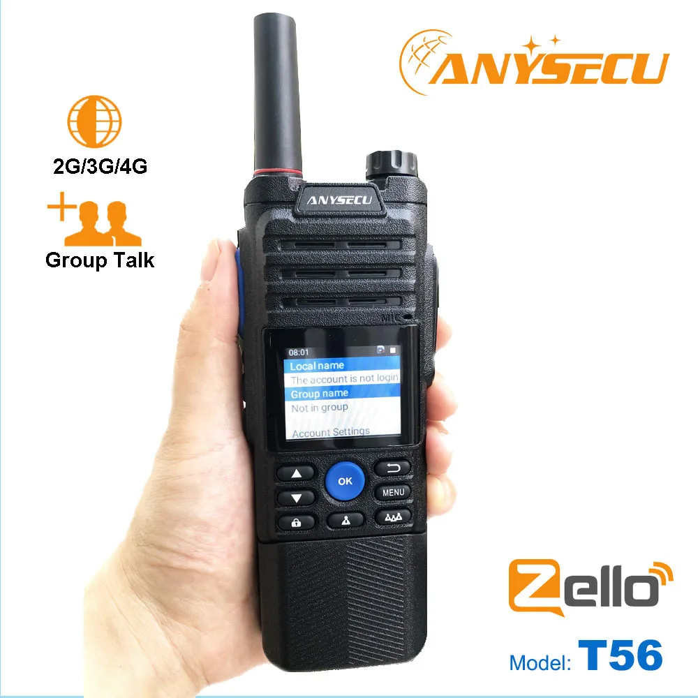 ANYSECU-4G Rádio de Rede, T56, 6800mAh ou 8800mAh Bateria, PTT Zello Radio, Android 5.1.1, Wi-Fi, Cartão Sim, POC, Walkie Talkie