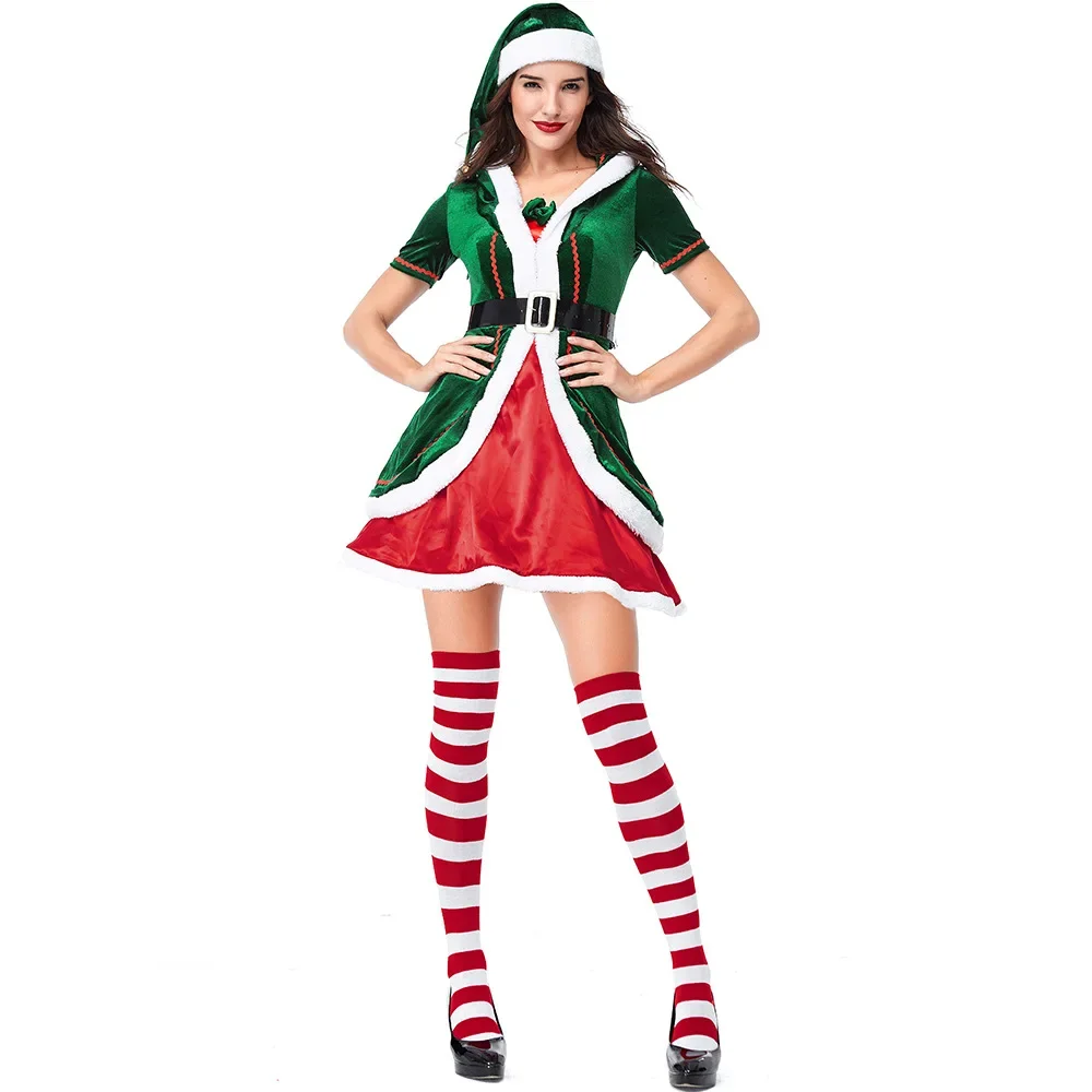 

Sexy Women Green Elf Christmas Cosplay Costume New Year Party Xmas Santa Claus Fancy Dress