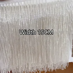Elegant Grey Blue Tube Tassel Lace Trim with Beaded Embellishments - 15CM Wide for Wedding and Evening Dresses (Off white 15CM)