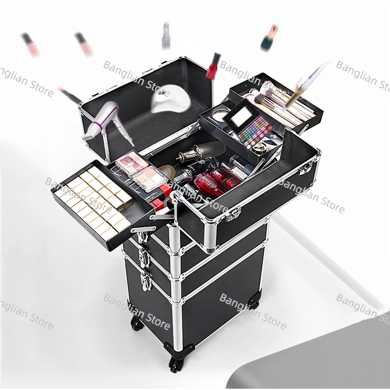 

Pull Lever Toolbox Removable Multi Layer Makeup Box Large Capacity Nail Tattoo Storage Universal Wheel Toolbox