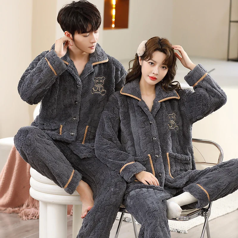 Man Pajamas Set Pajama Large Size 6Xl Man Warm Winter Lovers Nightwear Sleepwear Night Outfit Flannel Pajamas Set Thick Nightwear Long Sleeve
