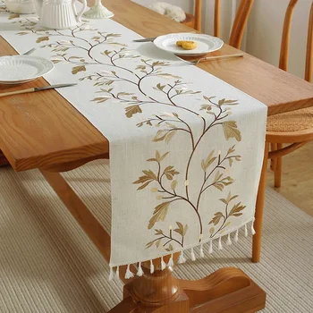 Luxury Embroidered Cotton Linen Table Runner 1