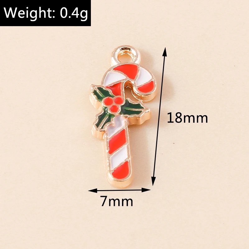 10pcs Cute Enamel Christmas Candy Cane Charms for Earrings Pendants Necklaces Chriatmas Charms DIY Jewelry Making Accessories