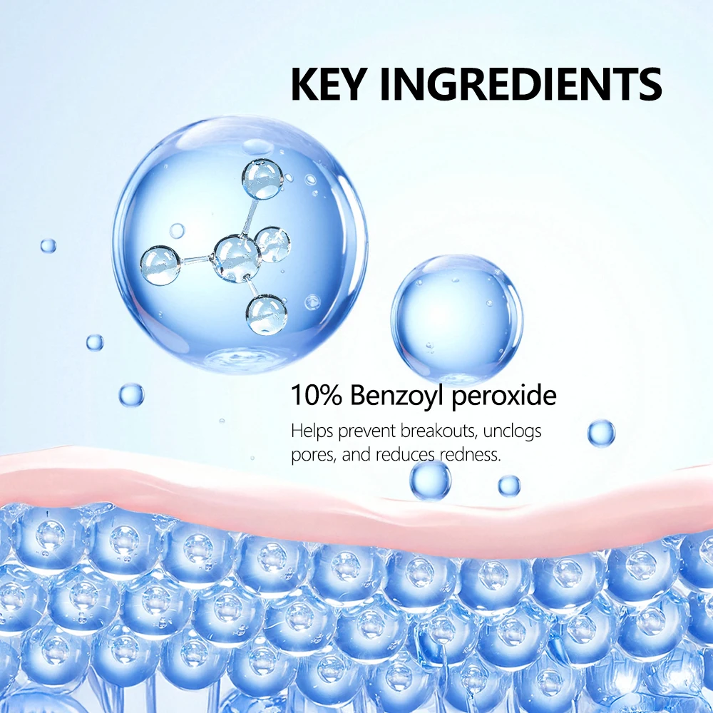 Acne Foaming Wash Benzoyl Peroxide 10% Maximum Antimicrobia Oil-Control Reduces Redness Deep Cleaning for Face & Body Skincare 6