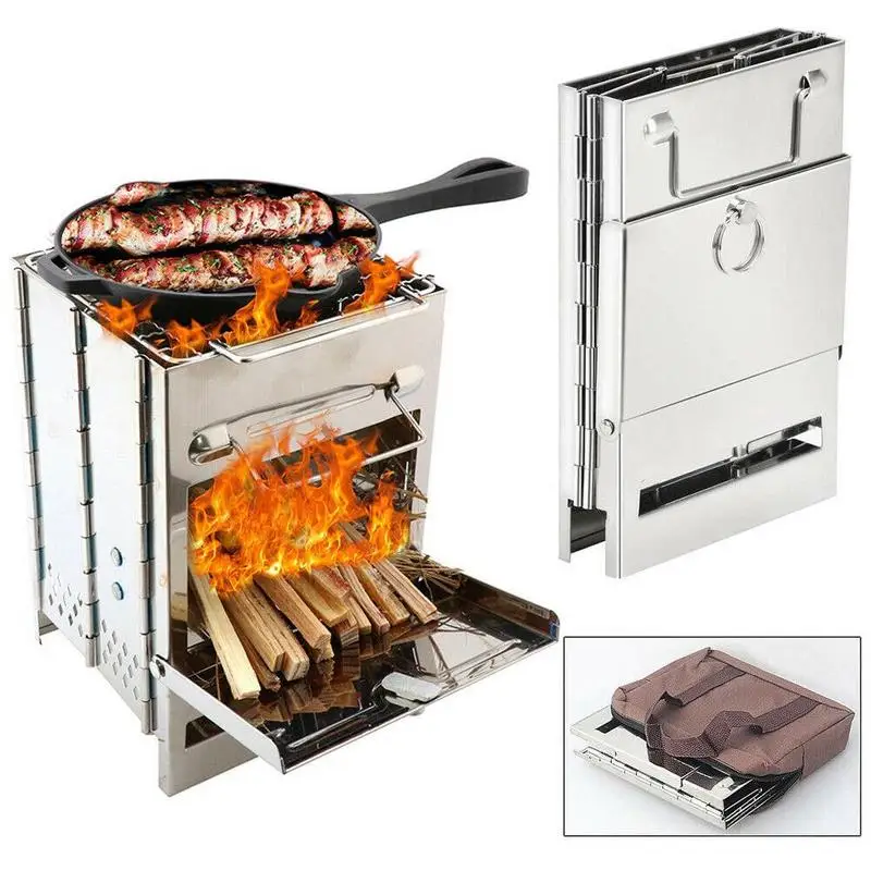 Outdoor Wood Stove Bbq Stainless Steel Foldable Square Portable Bbq Grill  Mini Folding Camping Charcoal Stove Barbecue Grill - Bbq Grills - AliExpress