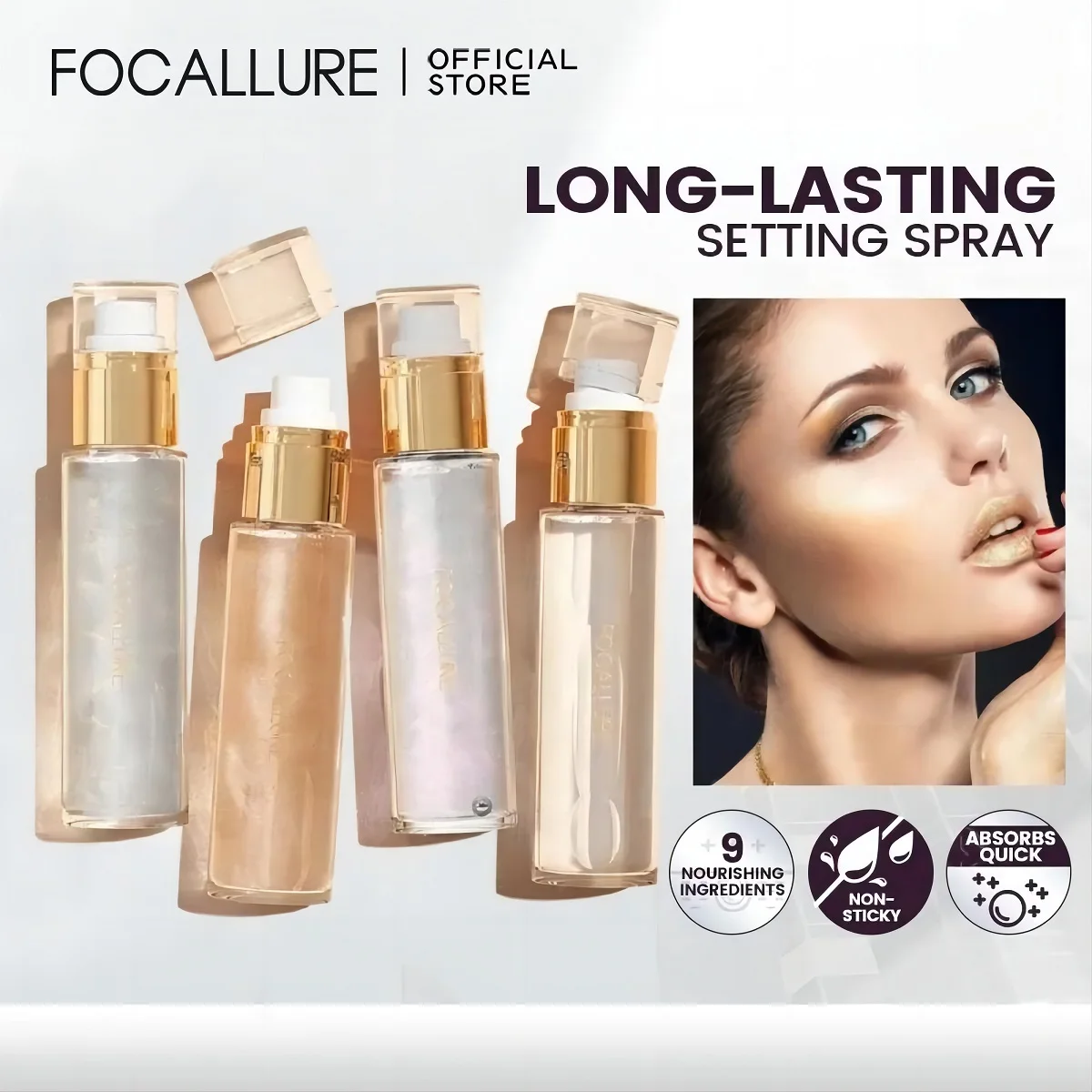 FOCALLURE Glitter Body Spray Pearlescent Long-Lasting Setting Spray Hydrating Mermaid Highlighter Face Makeup Cosmetics 2