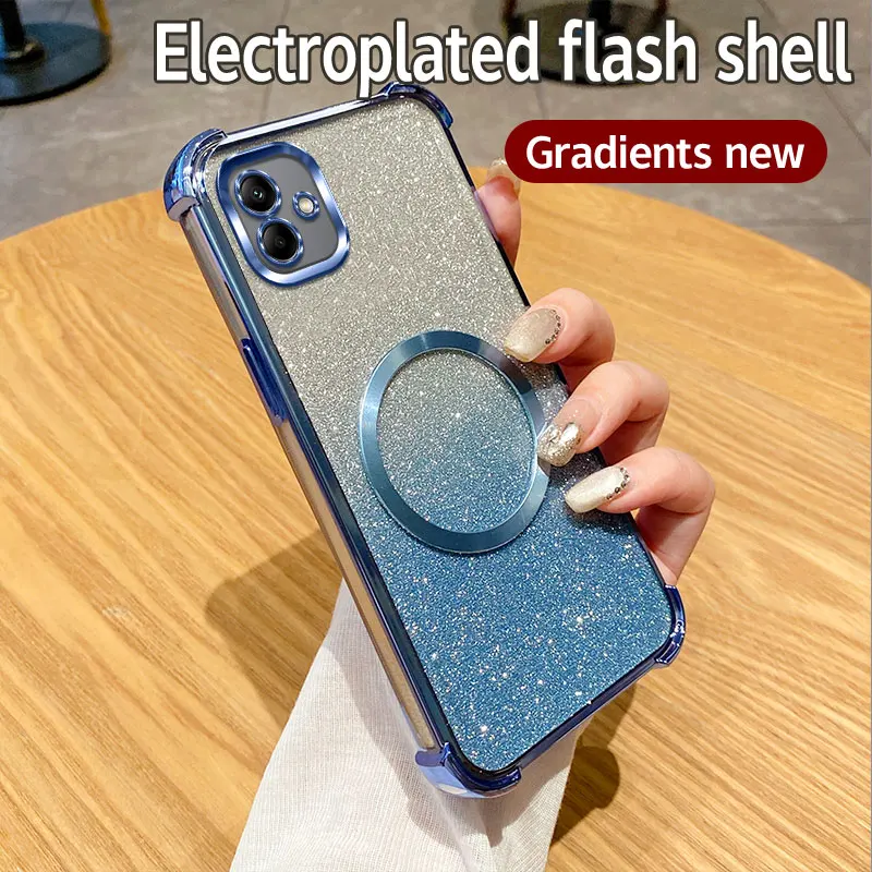 Shockproof Clear Magnetic Ring Phone Case with Glitter Cover