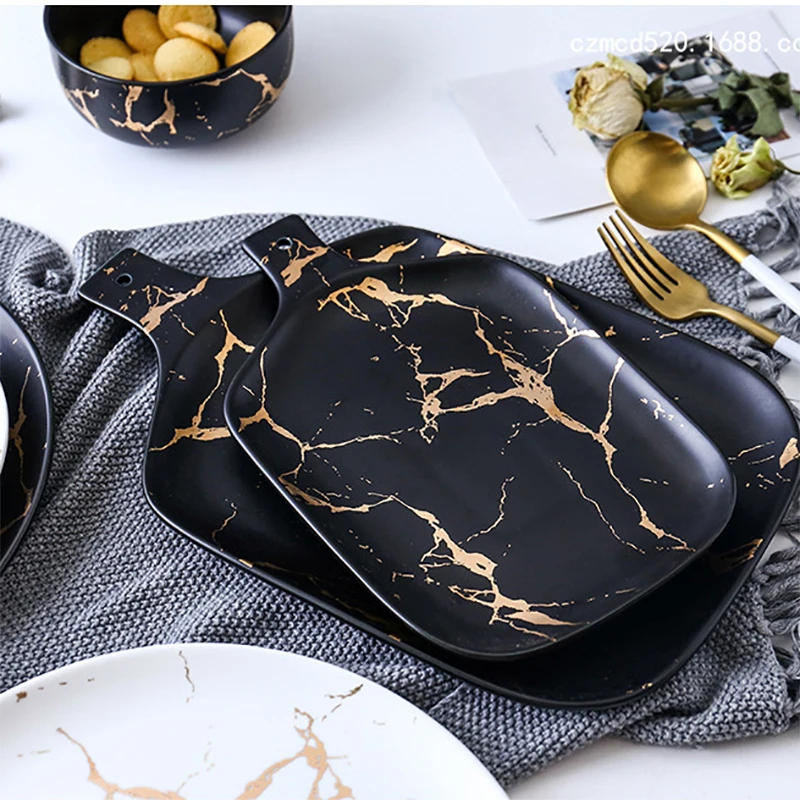 Gold Marble Glazes Ceramic Party Tableware Set Porcelain Breakfast Plates Dishes Noodle Bowl Coffee Mug Cup For Decoration ceramic tableware set