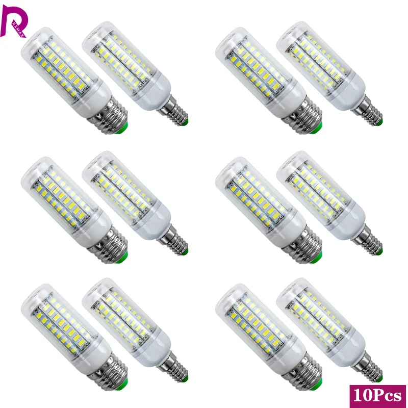 

10pcs/lot E27 E14 LED Lamp 220V 230V LED Bulb SMD 5730 LED Light 24 36 48 56 69 72 LEDs Corn Bulbs Chandelier For House Lighting