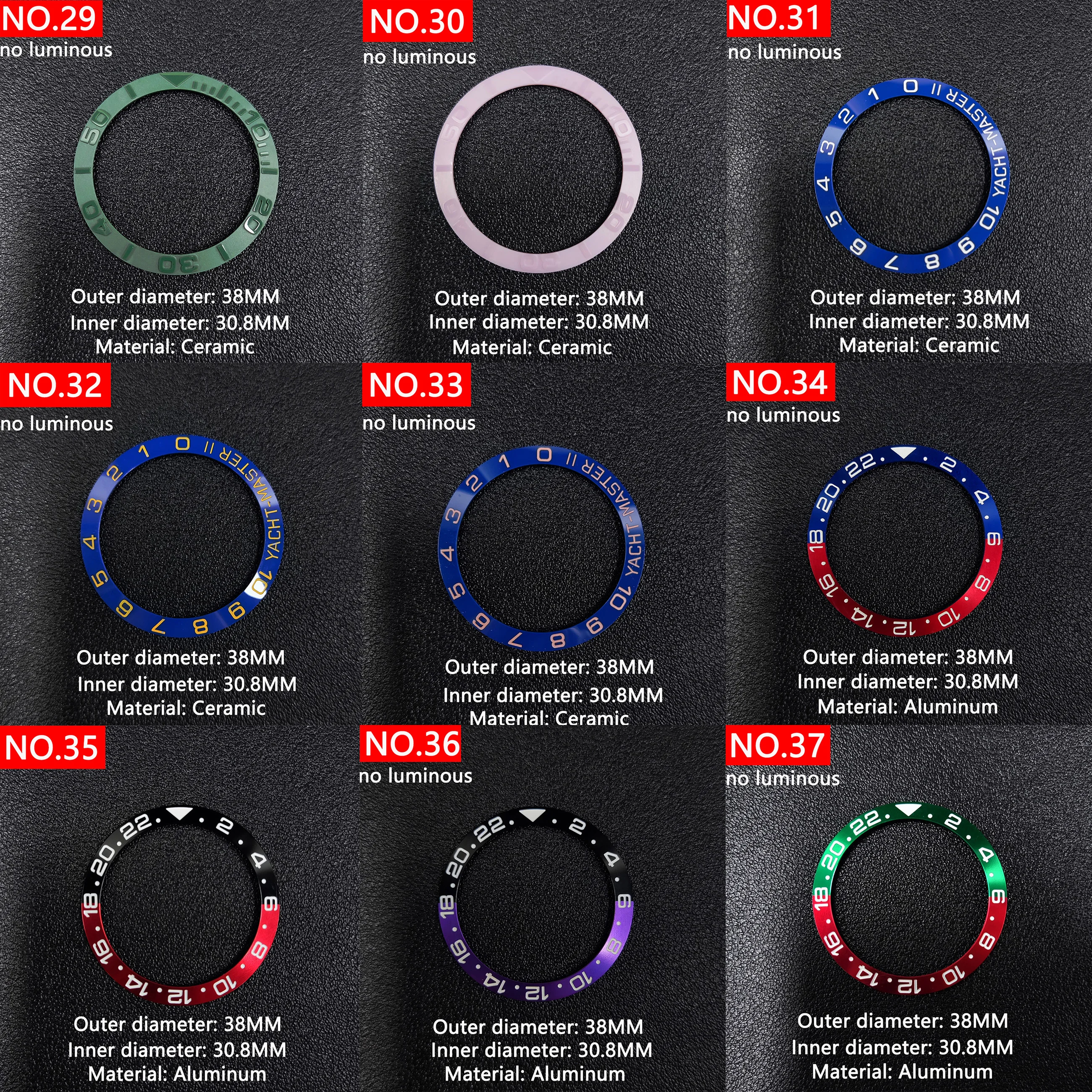 38mm Watch Ring Ceramic Bezel Insert Ring for Yacht celebrities Watch 40mm Case Watch Accessories Inner diameter 30.8mm