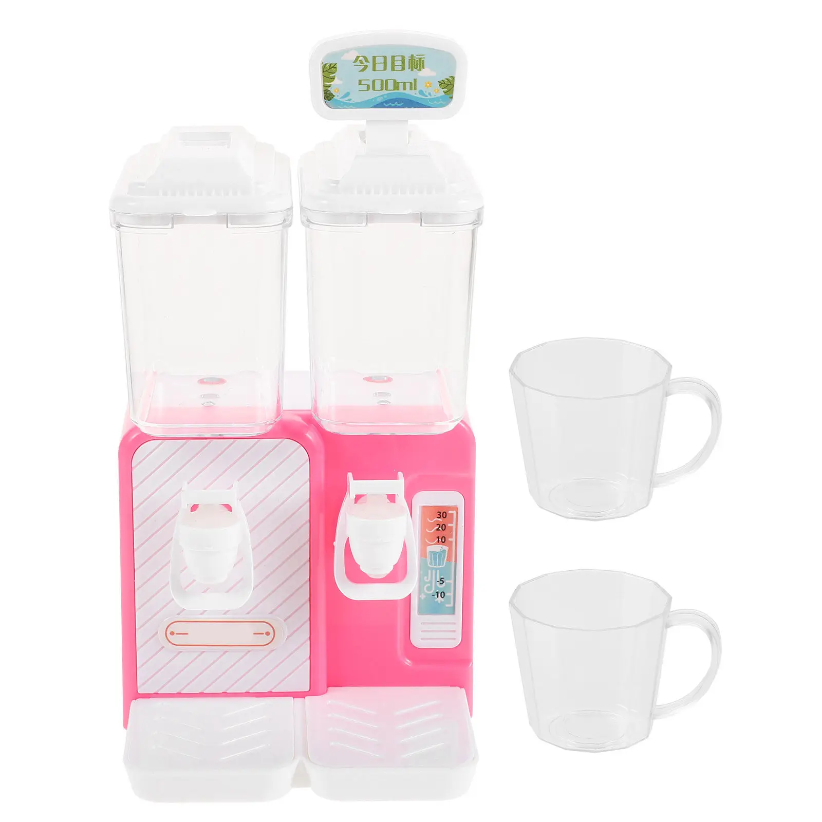 어린이용 미니 워터 디스펜서 이중 스파우트 프레스 작동식 사실적인 장난감 미니멀리스트 디자인 안전한 식품 등급 플라스틱 독립형 놀이