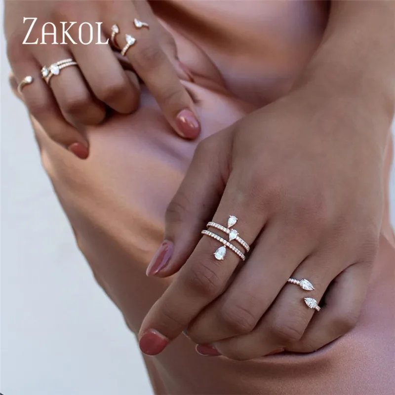 ZAKOL Trendy Stackable Open Rings Cubic Zircon Crystal Adjustable Ring for Women Elegant Wedding Party Jewelry RP2145 Finger Ring Opening Ring Adjustable Rings Zircon Crystal Ring Wedding Rings Wedding Ring
