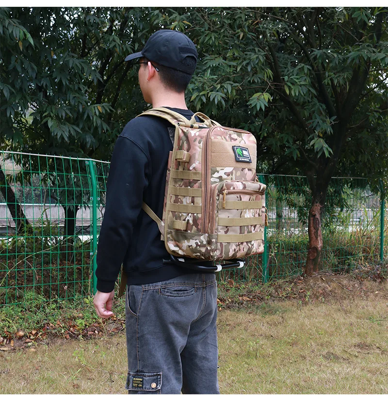 25L Outdoor Sports Fishing Backpack With Foldable Seat 900D Oxford Fabric Wear Resistant Breathable Camping Travelling Back Pack 5