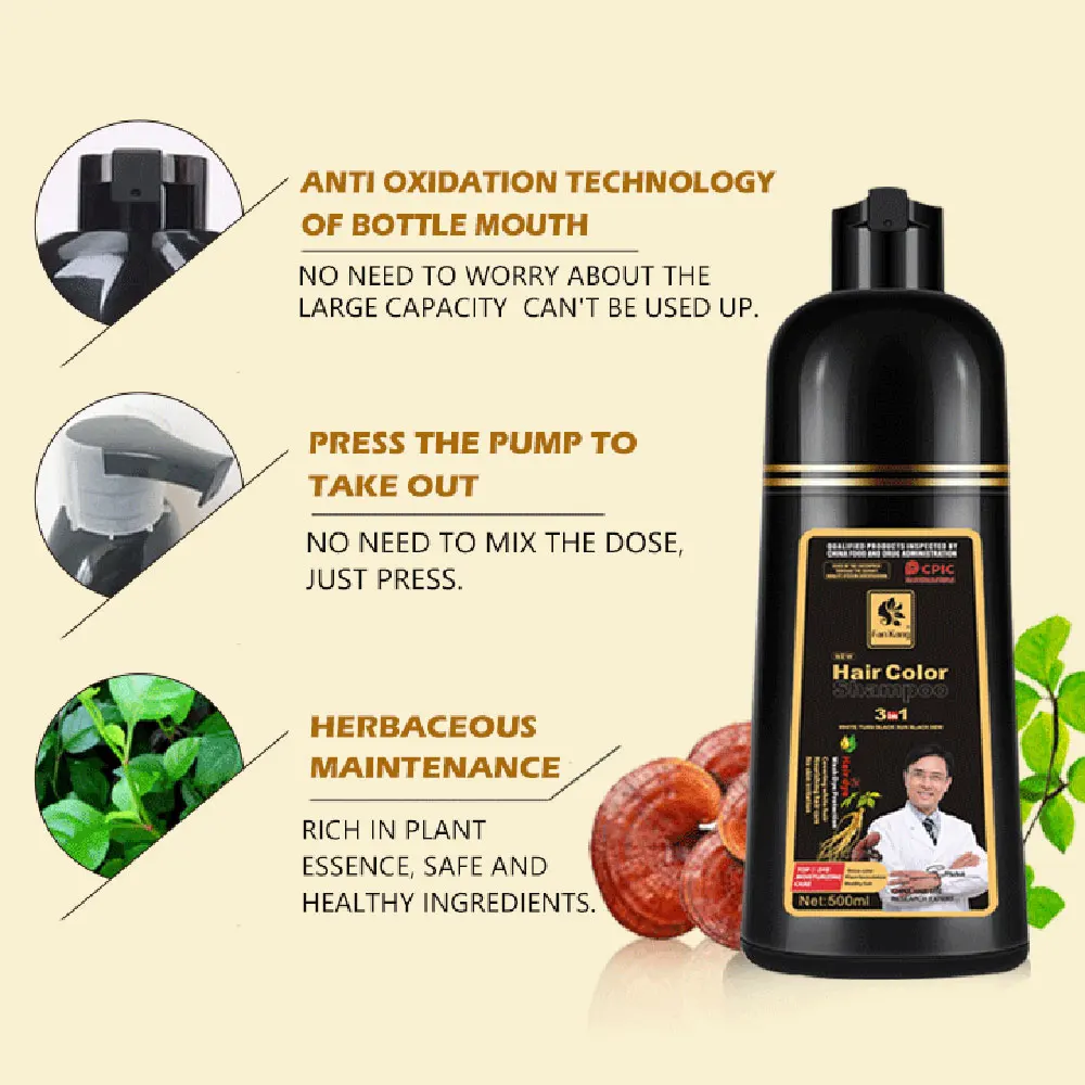 Instant Coloring Shampoo 3 In 1 Natural Black Color for Men Women Hair Dye Herbal Brown Hair Dye Hair Dye Shampoo images - 6