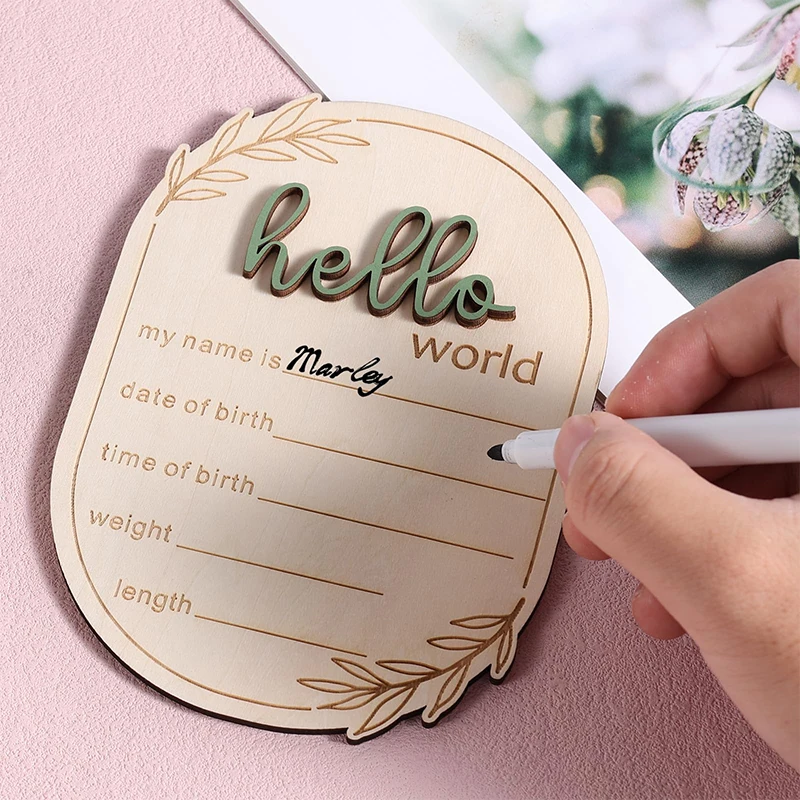 Newborn Baby Announcement Sign - It's A Boy/Girl & Hello World Wooden Birth Stats Plaque