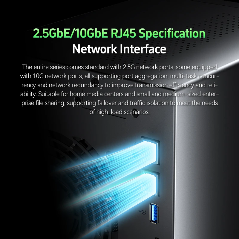 XikeStor DIY NAS 서버 4베이 SATA 2x M.2 NVMe SSD 10G&2.5GbE 듀얼 LAN 포트 홈 오피스용 스토리지