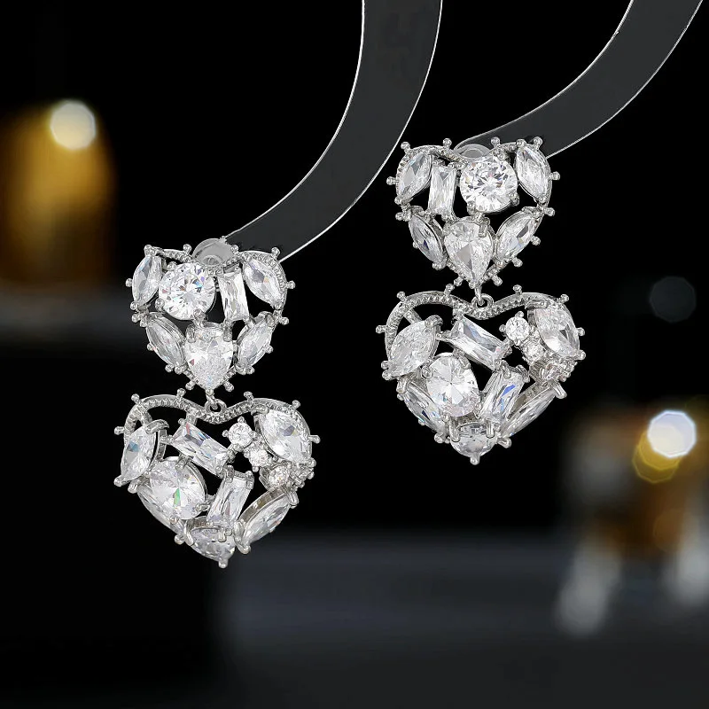 2023 New Fashion Cute Heart Dangle Earrings 925 Silver Needle Gold Plated Statement Brand Jewelry Luxury Earings