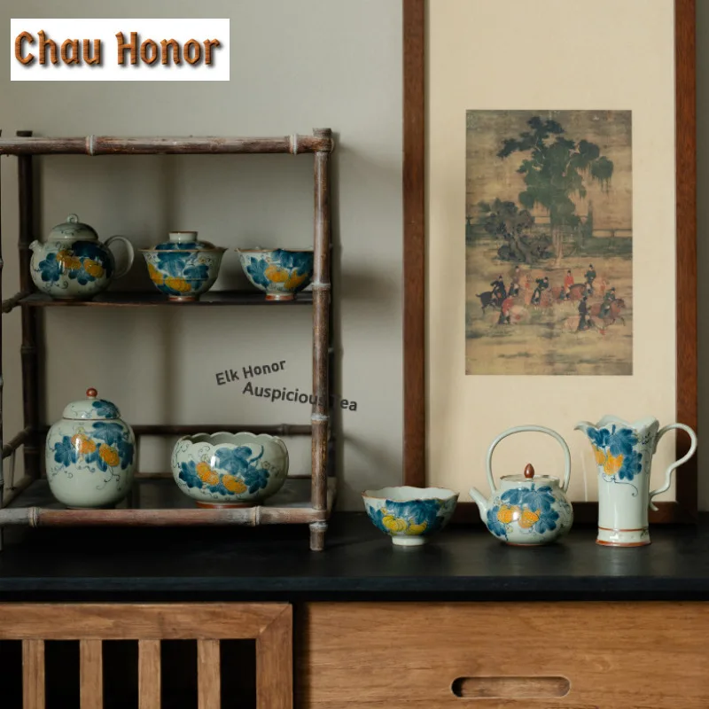 145ml Hand-painted Pumpkin Teapot Vintage Tea Infuser Pot Tea Soaking Kettle with Ball Hole Puer Teaware Accessories Ornaments