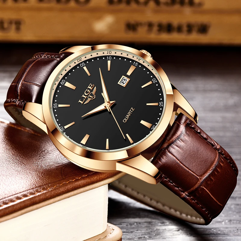 LIGE Military Watch For Men Fashion Business Watch Men Casual Leather Sport Waterproof Men's Quartz Wristwatches Reloj Hombre