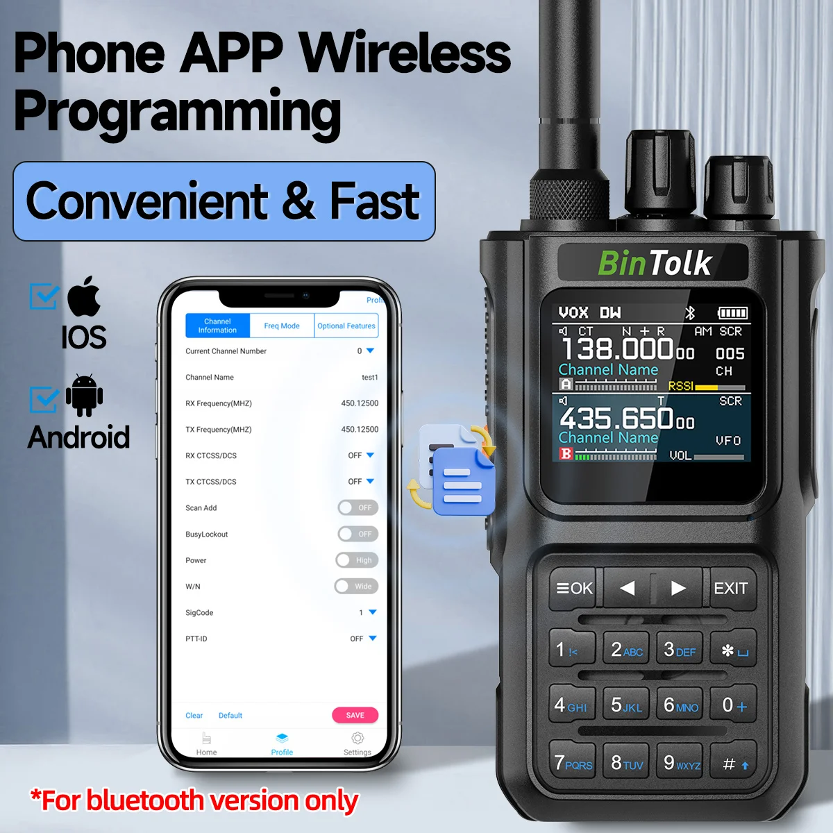 BinTolk BT8000 Walkie Talkie 8W Full Band Bluetooth Programme Noise Reduction Type-c Charger Portable AM FM Communication Radio 3