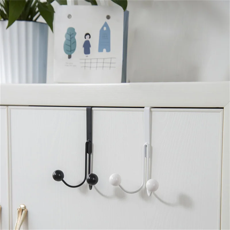 Storage Hook Over The Door Double Hanger Free Punching for Hanging Hats Bags Tie Scarf Key Clothes Coats Towel Shelf