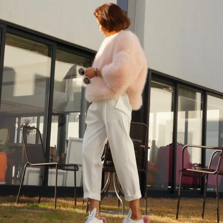 Women Fur Tops Korean Fashion Pure Color Casual Fluffy Rabbit Fur Mink Short  Faux Fur Coat Flared Sleeves Winter Plush Sweater