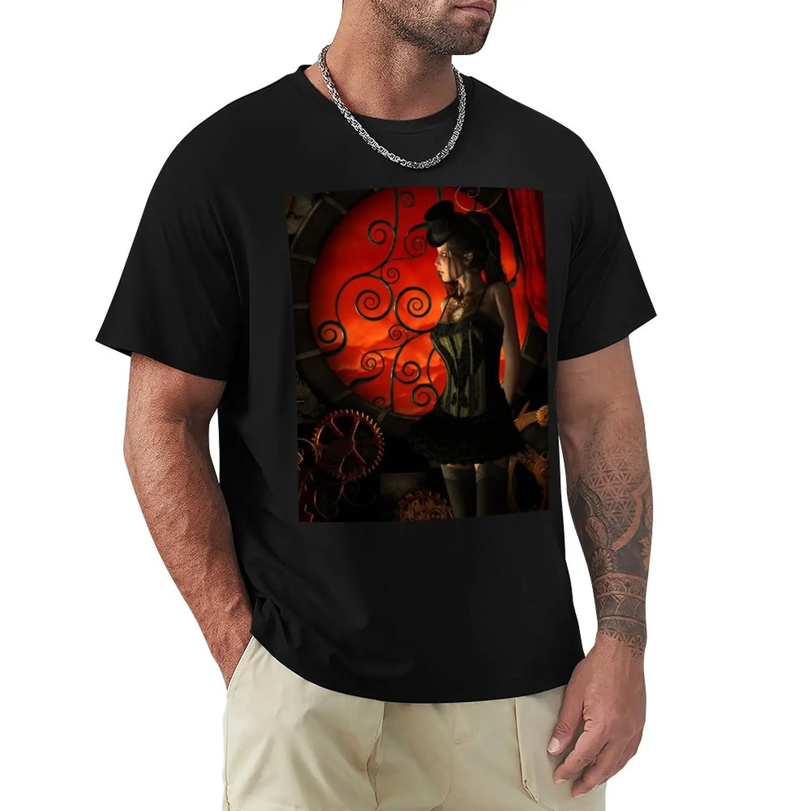 Steampunk, Wonderful Steampunk Lady T-Shirt Abbigliamento Estetico Animal Prinfor Boys Vintage Clothes Mens T Shirt Graphic