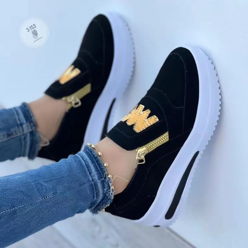 2023 New Women Flats Platform Shoes Women Elegant Genuine PU Shoes Woman Spring Casual Zipper Flat Shoes Women Non Slip Shoes