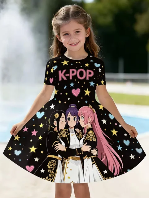 Robe graphique Kpop pour filles, cadeau amusant pour les fans, vêtements Harajuku pour filles, hauts d'été, robe à manches courtes, vêtements pour enfants 1