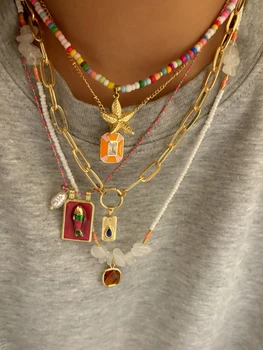 5 pezzi di fascino bohemien stella di mare pendente irregolare perline di ghiaia catena clavicola collana da donna accessori gioielli per le vacanze 1