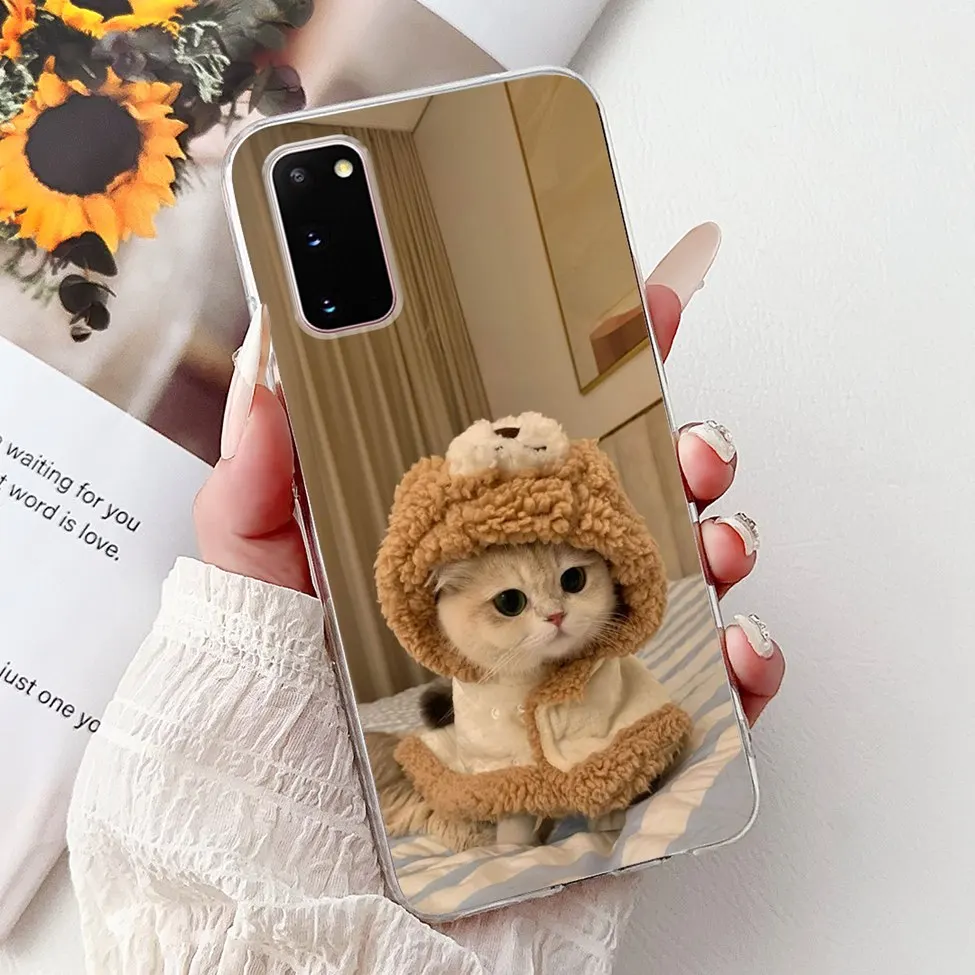 Clear Cute Cat and Fashion Flower Painted Phone Case Cover