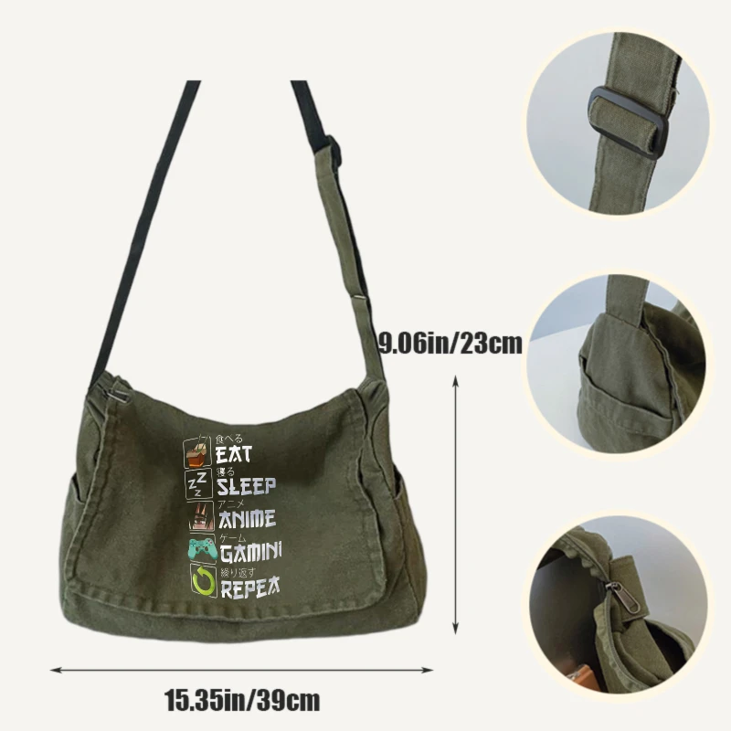 Casual Men's Shoulder Bag Gamer Print Canvas Crossbody Bag Large Capacity Messenger Bag for Students