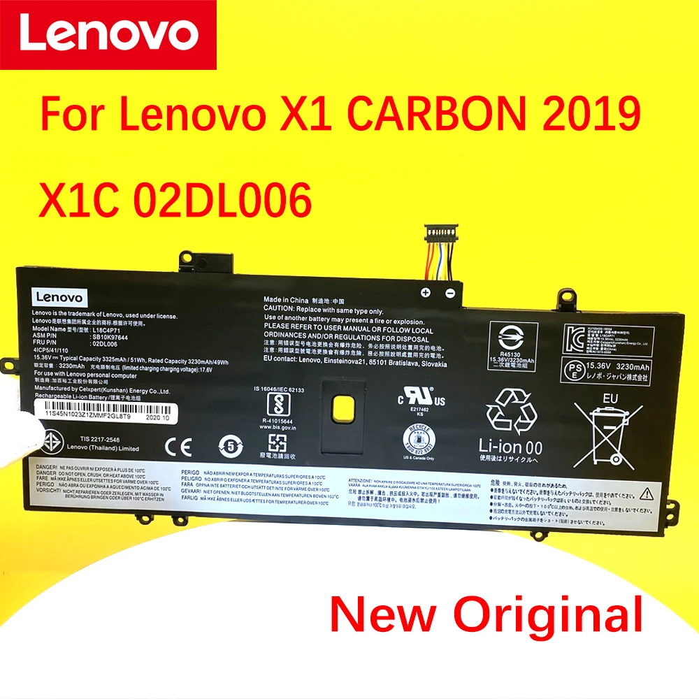 Nova Bateria do Laptop Original para Lenovo x1 Carbono2023 X1c Skb10k97644 02dl004 02dl005 L18m4p72 L18c4p71 L18l4p71