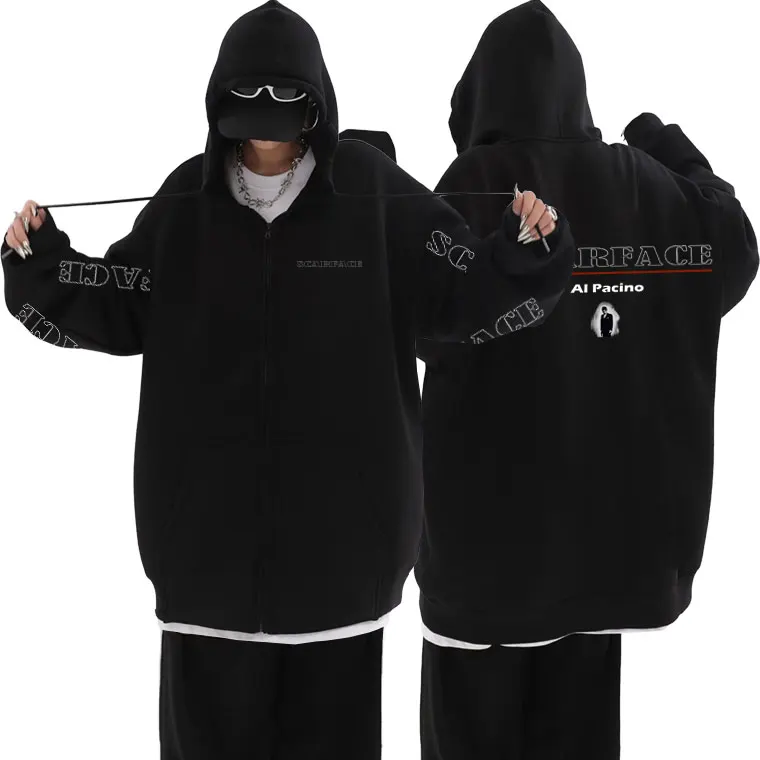 

Thriller Horror Movie Scarface Al Pacino Graphic Zipper Hoodie Men Women Gothic Rock Oversized Zip Up Jacket Vintage Sweatshirt