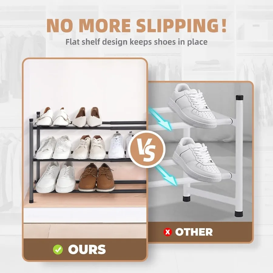 Expandable Shoe Rack 12 Pairs Stackable Small Shoe Rack Metal Adjustable Shoes Organizer for Closet Entryway Hallway Garage Fro