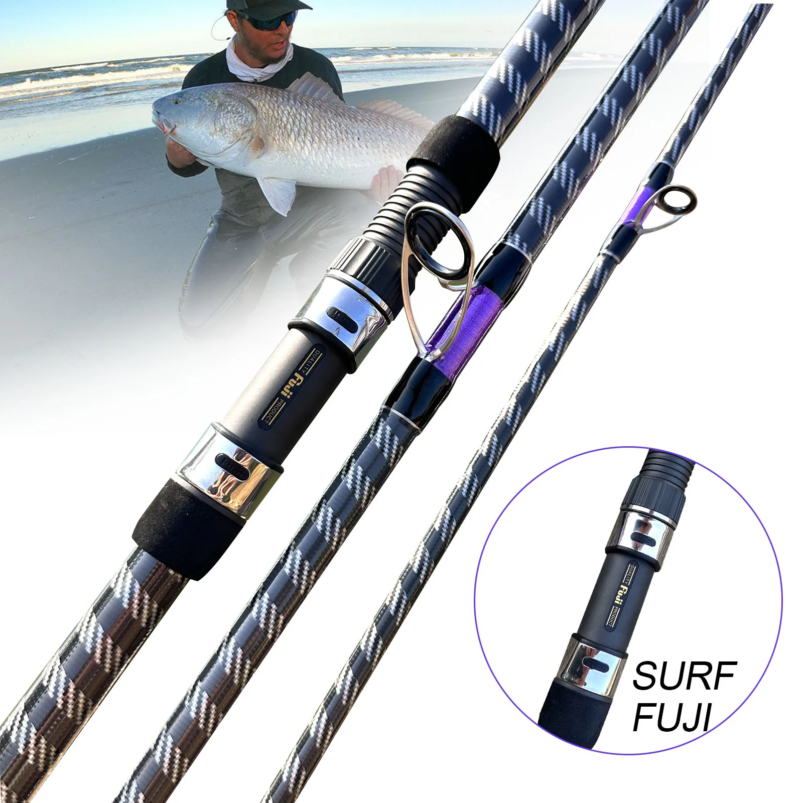 

SEEHOO fuji 4.2m 4.5m 3 section carbon glass fiber telescopic long casting surf fishing rod blanks