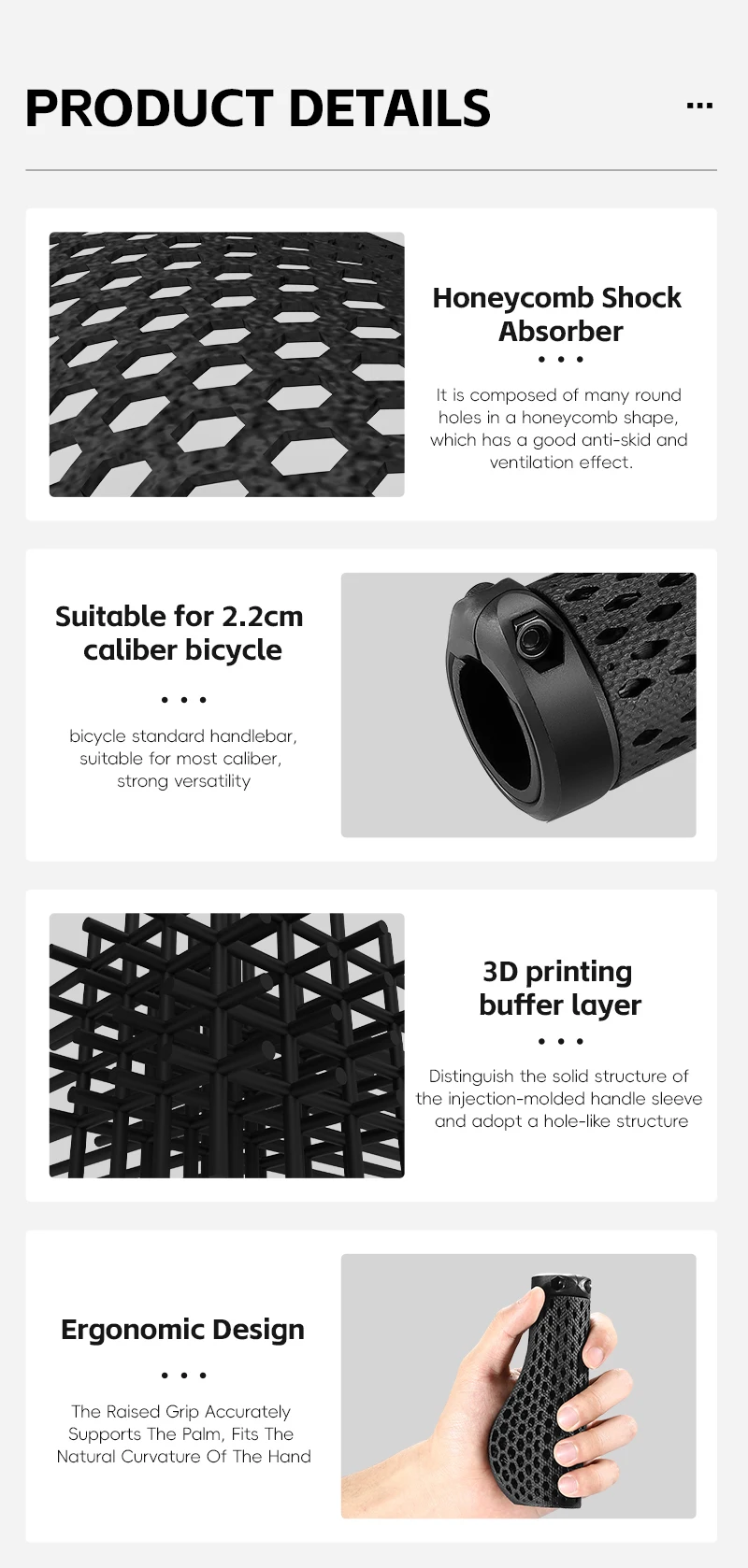 WEST BIKING 3D Printed Bicycle Grips Shock Absorption Mountain Bike Handlebar Cover Professional MTB Ergonomic Handle Grips
