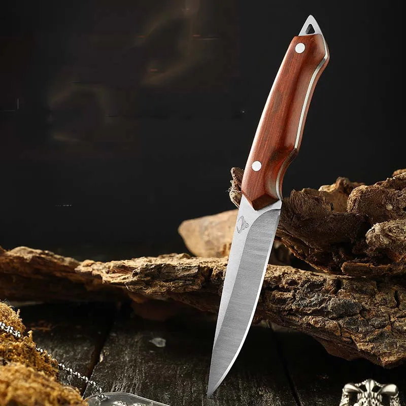 

Outdoor camping knife, portable fruit knife, red ebony handle, blade material 4cr13Mov