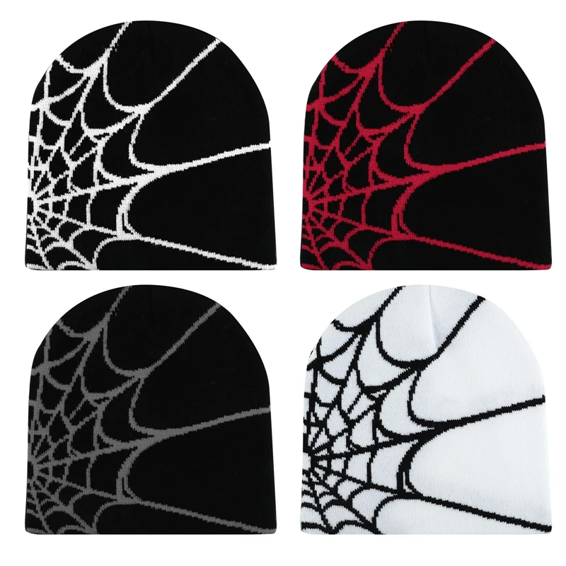

Теплая вязаная шапка Y2K для женщин и мужчин, жаккардовая зимняя шапка унисекс в стиле хип-хоп на Хэллоуин, готический паук, уличная шапка в стиле хип-хоп