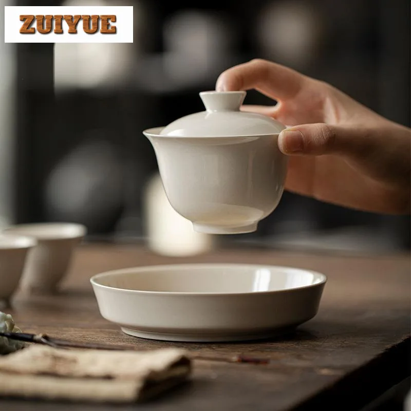 Plant Ash Cover Bowl Japanese Anti Scald Ceramic Kung Fu Set Boutique Tea Tureen Tea Making Gaiwan Cafes Collection Gifts 180ml