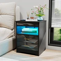 Деревянная прикроватная тумбочка с 2 ящиками/розетками 2 переменного тока/2 USB/открытая полка/0,4 м световая полоса для спальни, гостиной, вилка европейского стандарта — изображение 2