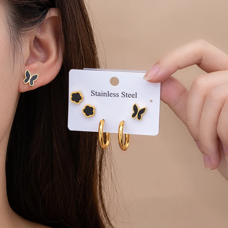 ANENJERY 316L Edelstahl Schmetterling Herz Blume Zirkon Ohrringe Für Frauen Einfache Mode Neue Trend Schmuck Geschenke Großhandel – Detail 22