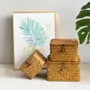 Rattan Weaving Wicker Shelf Baskets New Lid Rectangular Bin Handwoven Home Organizer Bedroom 3