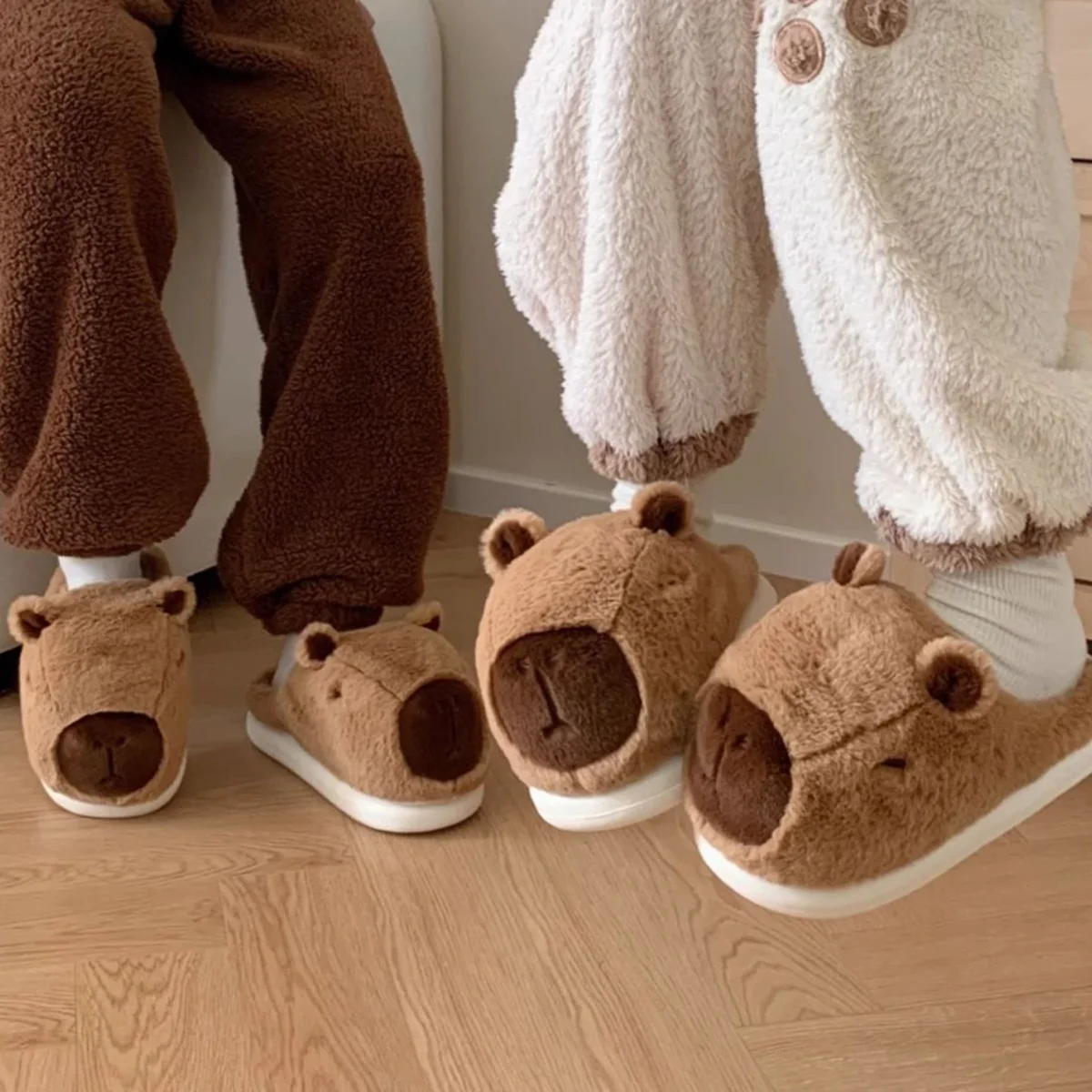 Couple Cute Kapybara Design Slippers Women Winter Casual Soft Heel Slippers Platform Fur Warm Indoor Comfortable Home Slippers — view 5