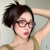 Retro Transparent Myopia Glasses Red Square Thick Frame Glasses 0 To -4.0 Anti Blue Light Myopia Glasses Neutral Glasses 1