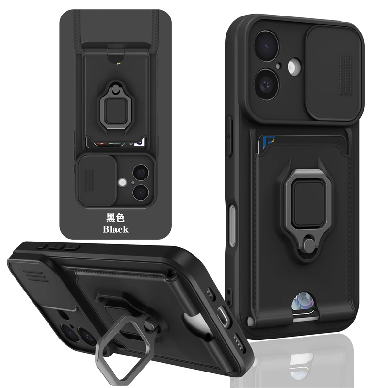 Universal Smartphone Case with Card Pocket, Lens Protection, and Ring Holder