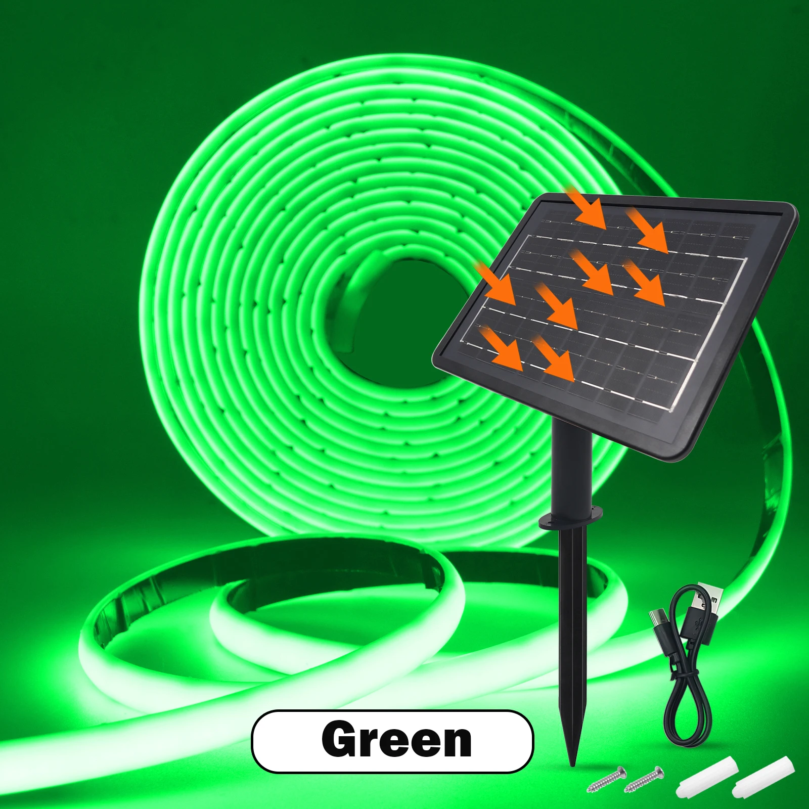 Solar Powered COB Neon LED Strip Light, IP68 Waterproof Flexible Ribbon for Home and Garden Lighting