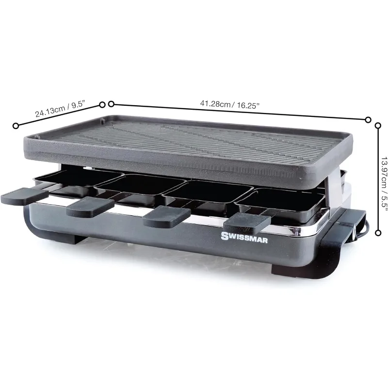 Swissmar KF-77040 Classic 8-Person Raclette with Reversible Cast Iron Grill Plate/Crepe Top, Black 4
