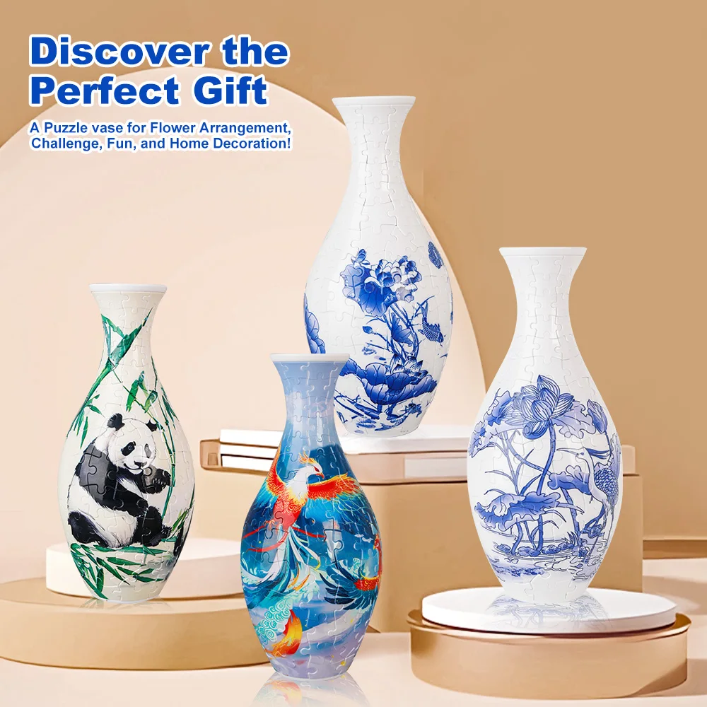 3D Flower Vase Puzzle for Kids Diy Assembly Educational Toy Chinese Style Home Decoration Floral Bricks Container Children Gift 4